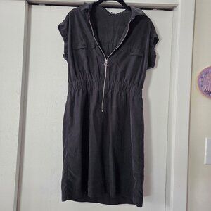 Express M Black Zip Front Shirt Dress Elastic Waist Cap Sleeves
